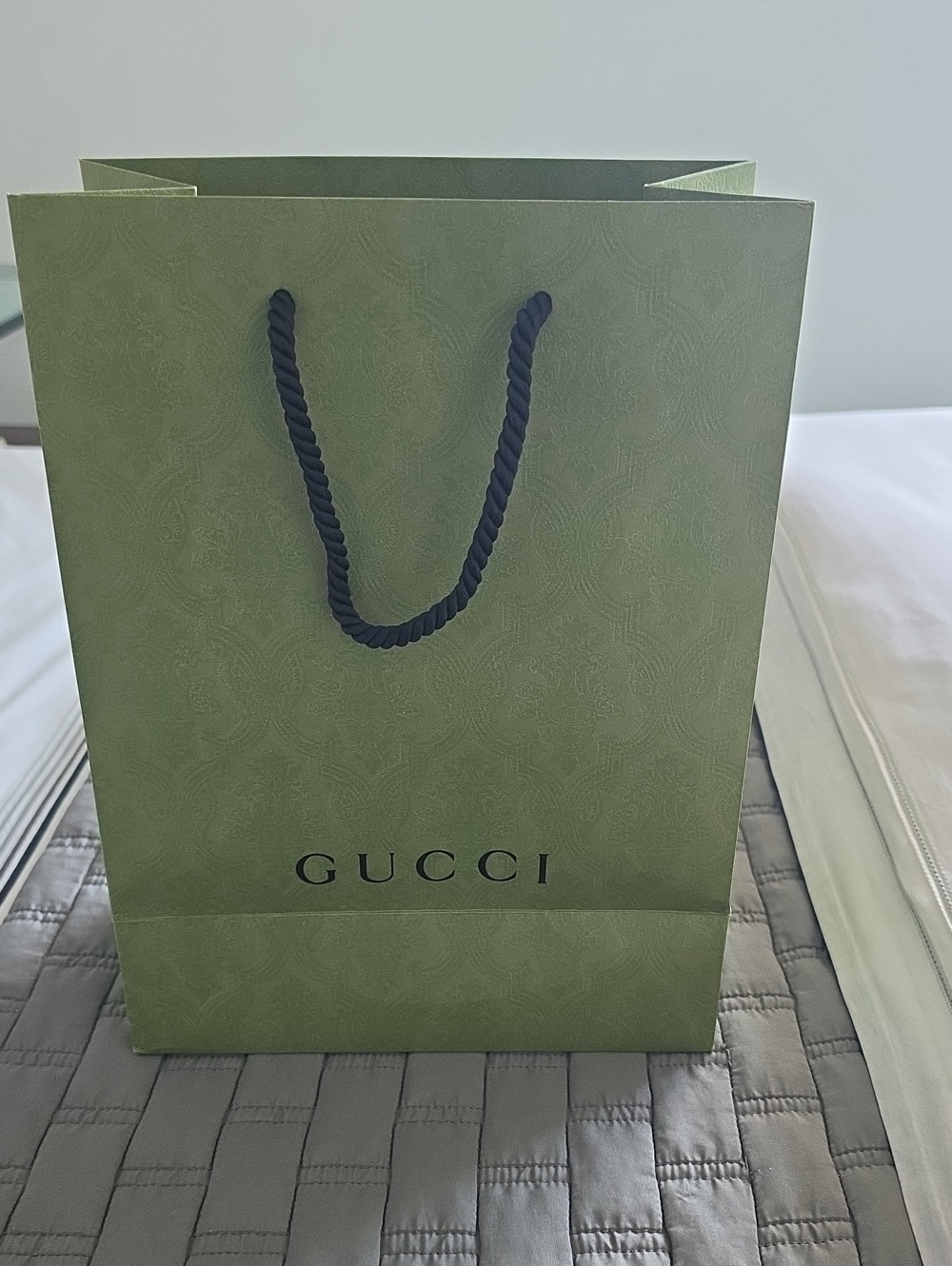 Gucci Olive Green Paper Gift Bag with Black Rope Handles